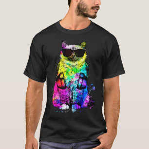 Retro Pop Birman Cat Portrait with Headphones T-Shirt