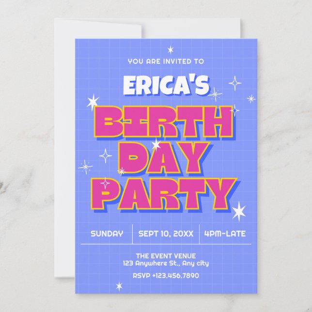 Retro pop birthday  invitation (Front)
