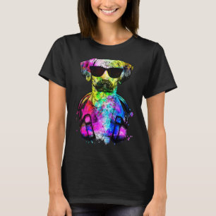 Retro Pop Black Mouth Cur Dog Portrait with Headph T-Shirt