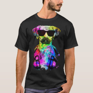 Retro Pop Black Mouth Cur Dog Portrait with Headph T-Shirt