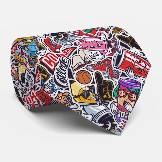 Retro Pop College Print Neck Tie (Rolled)