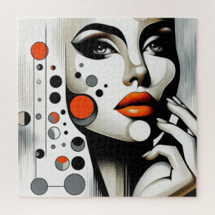 Retro Pop Diva: Geometric Elegance Abstract Art Jigsaw Puzzle