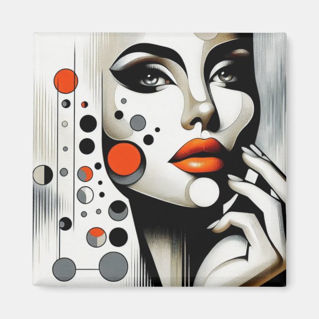 Retro Pop Diva: Geometric Elegance Abstract Art  Magnet (Front)