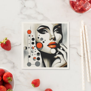 Retro Pop Diva: Geometric Elegance Abstract Art Napkin