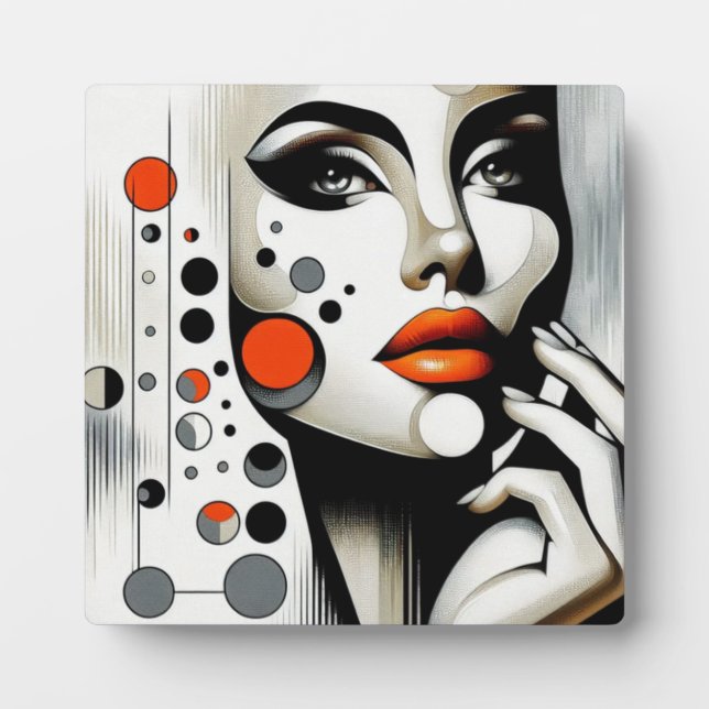 Retro Pop Diva: Geometric Elegance Abstract Art Plaque (Front)