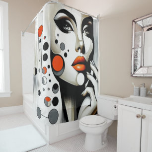 Retro Pop Diva: Geometric Elegance Abstract Art Shower Curtain