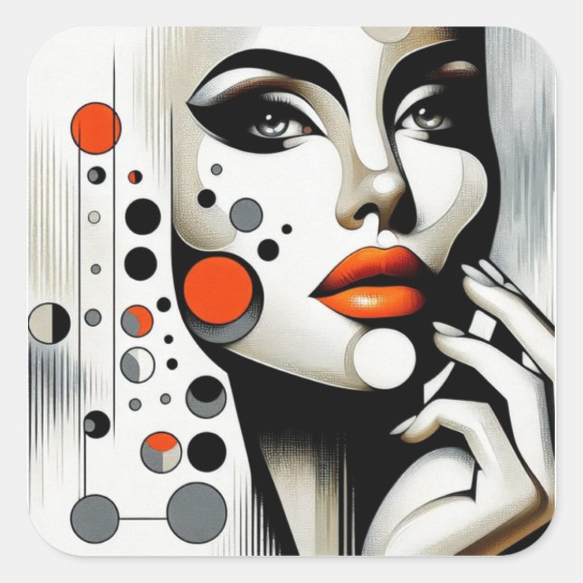 Retro Pop Diva: Geometric Elegance Abstract Art  Square Sticker (Front)