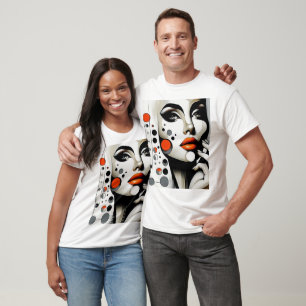 Retro Pop Diva: Geometric Elegance Abstract Art T-Shirt