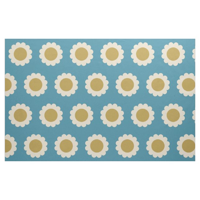 Retro Pop Flowers Pattern Turquoise and Gold Fabric (Fat Quarter)