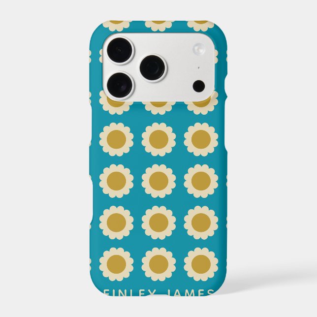 Retro Pop Flowers Pattern Turquoise Personalised (Back)