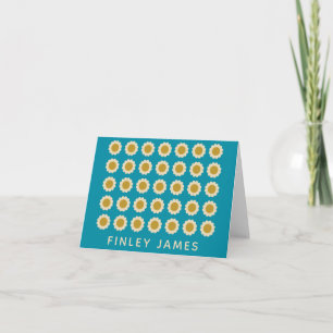 Retro Pop Flowers Pattern Turquoise Personalized Note Card