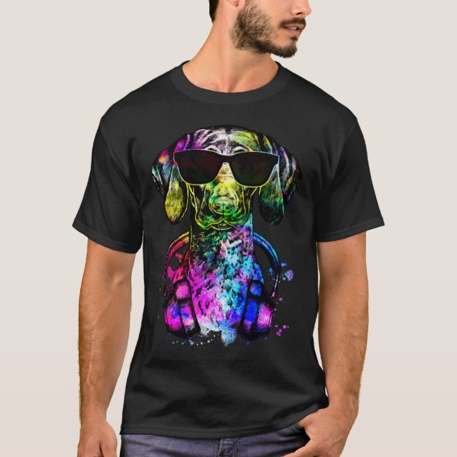 Retro Pop GSP Dog Portrait with Headphones T-Shirt (Front)