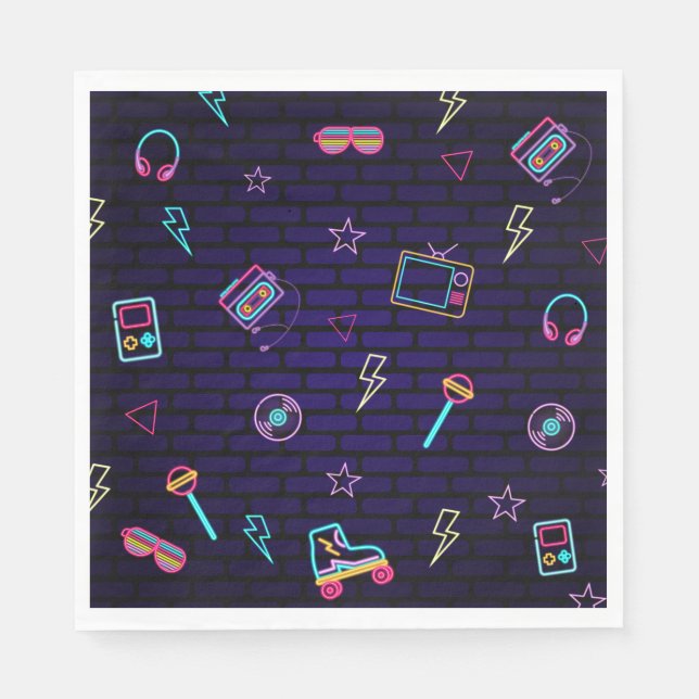 Retro Pop Neon Kids’ Birthday Bash  Napkin (Front)