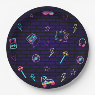 Retro Pop Neon Kids’ Birthday Bash Paper Plate