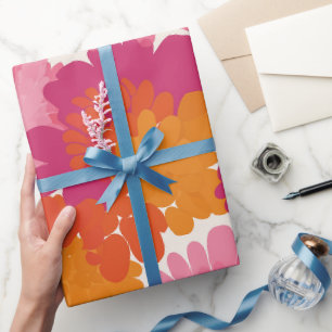 Retro Pop Pink Orange Burst Cream Abstract pattern Wrapping Paper