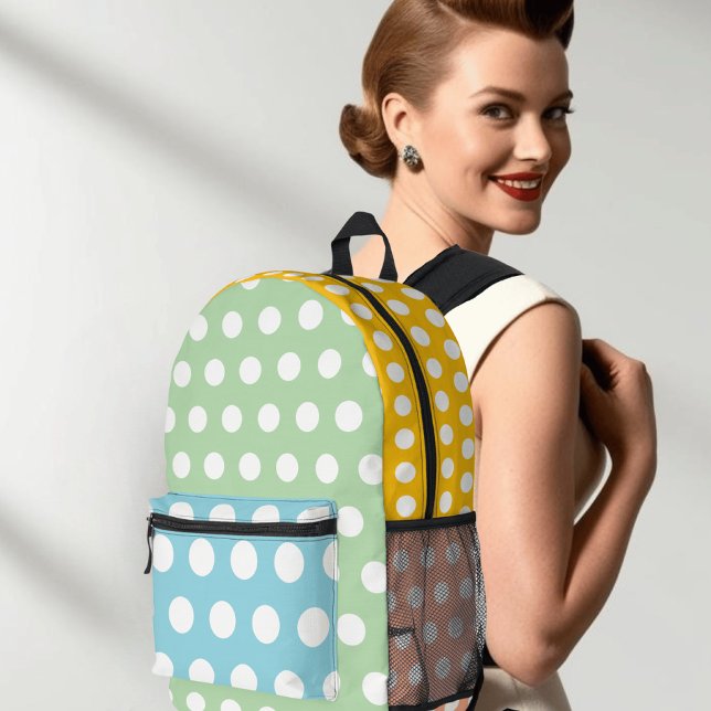 Retro Pop Polka Dot 50s-Inspired Colour Block Styl Printed Backpack (Creator Uploaded)