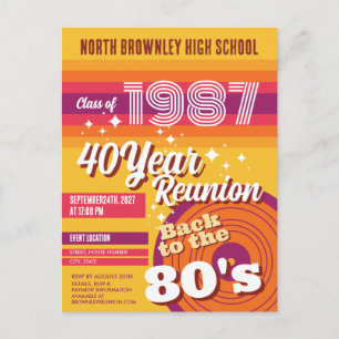 Retro pop school class reunion invitation postcard