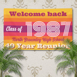 Retro pop school class reunion welcome banner