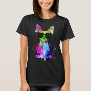 Retro Pop Sphynx Cat Portrait with Headphones T-Shirt