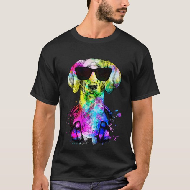 Retro Pop Weimaraner Dog Portrait with Headphones T-Shirt (Front)