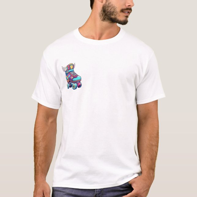 Retro-Pop Winged Roller Skate with Vibrant Neon T-Shirt (Front)