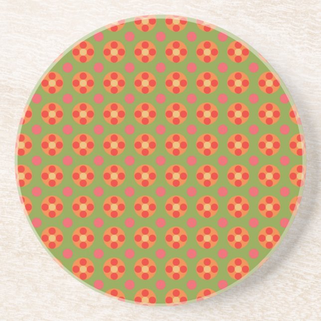 Retro Poppies and Polka Dots Sandstone Coaster (Front)