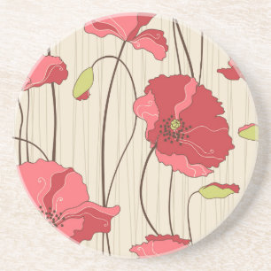 Retro Poppies Pattern Coaster