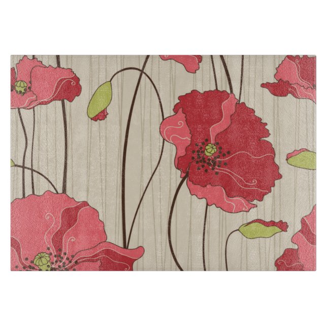 Retro Poppies Pattern Cutting Board (Front)