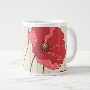 Retro Poppies Pattern Large Coffee Mug