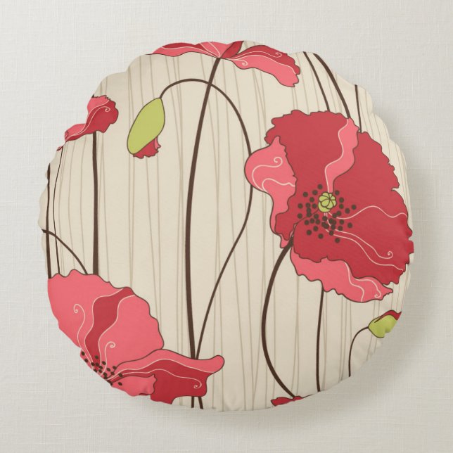 Retro Poppies Pattern Round Cushion (Front)