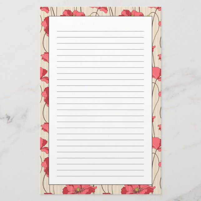 Retro Poppies Pattern Stationery (Front)