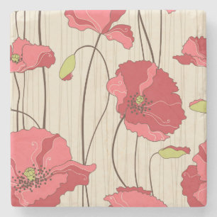 Retro Poppies Pattern Stone Coaster