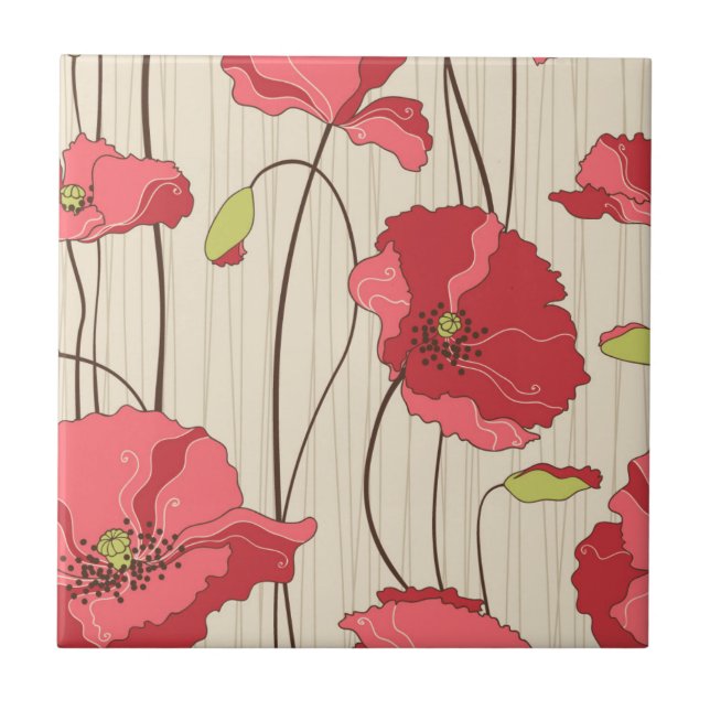 Retro Poppies Pattern Tile (Front)