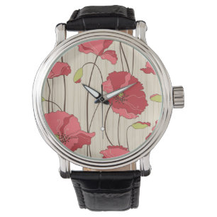 Retro Poppies Pattern Watch