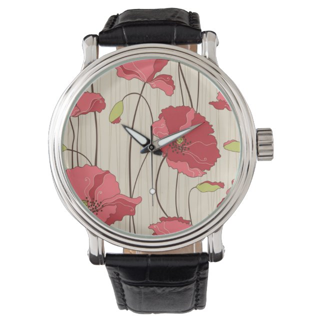 Retro Poppies Pattern Watch (Front)