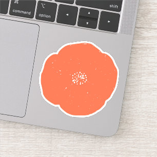 Retro Poppy Floral Art in Vintage Orange and White