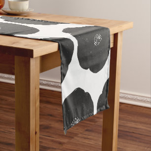 Retro Poppy Floral Art Pattern in Black and White Short Table Runner