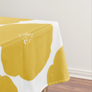 Retro Poppy Floral Art Pattern in Yellow and White Tablecloth