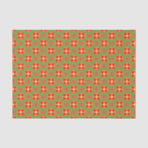Retro Poppy Red Flowers and Polka Dots on Green Tissue Paper