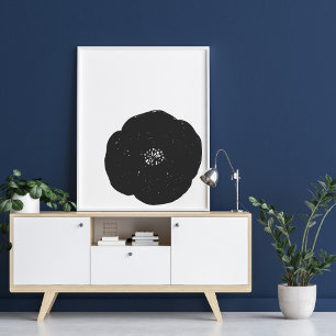 Retro Poppy Vintage Floral Art in Black and White Poster