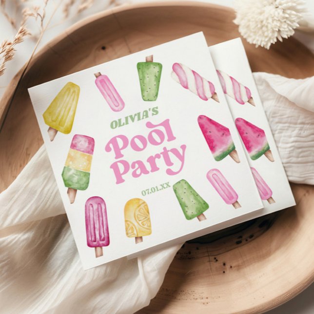 Retro Popsicle Birthday Pool Party Napkin (Creator Uploaded)
