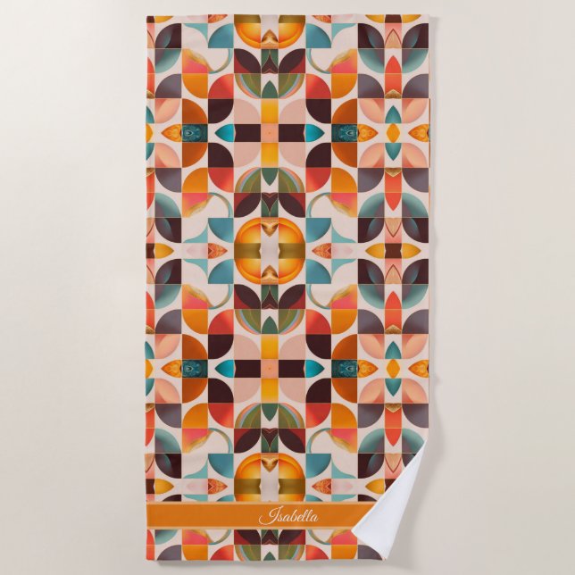 Retro Popular Abstract Squares Collection Beach Towel (Front)