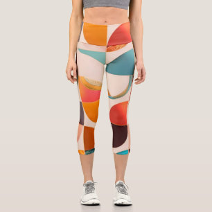 Retro Popular Abstract Squares Collection Capri Leggings