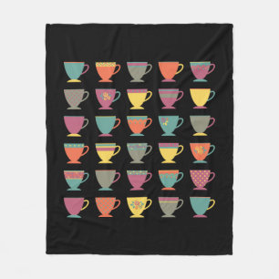 Retro porcelain tea cups, colourful coffee mugs fleece blanket