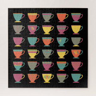 Retro porcelain tea cups, colourful coffee mugs  jigsaw puzzle