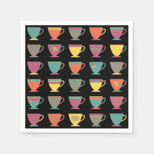 Retro porcelain tea cups, winter coffee mugs napkin