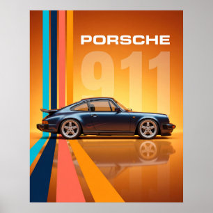Retro Porsche 911  Colourful Stripes Poster
