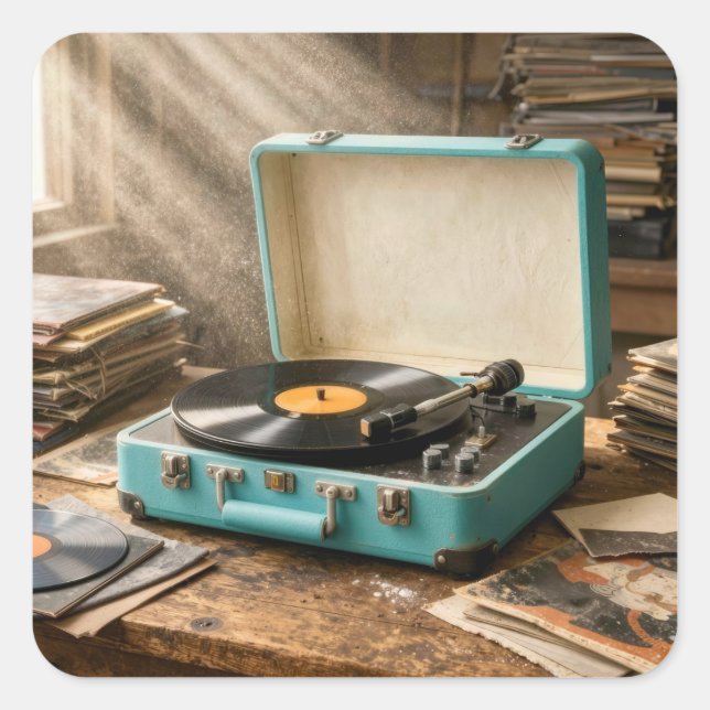 Retro Portable Record Player Square Sticker (Front)