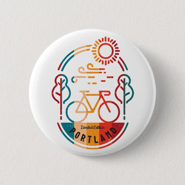 Retro Portland Bike Trail 6 Cm Round Badge (Front)