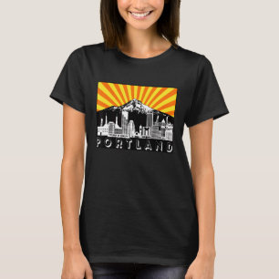 Retro Portland Oregon City Skyline Mount Hood Sun T-Shirt